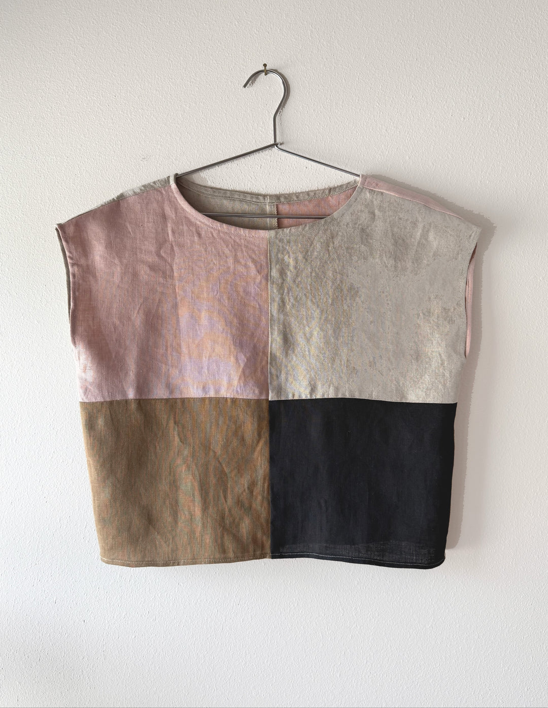 Colorblock - Boxy Top, Short Length, Wide Neck, Cap Sleeve - Linen Top