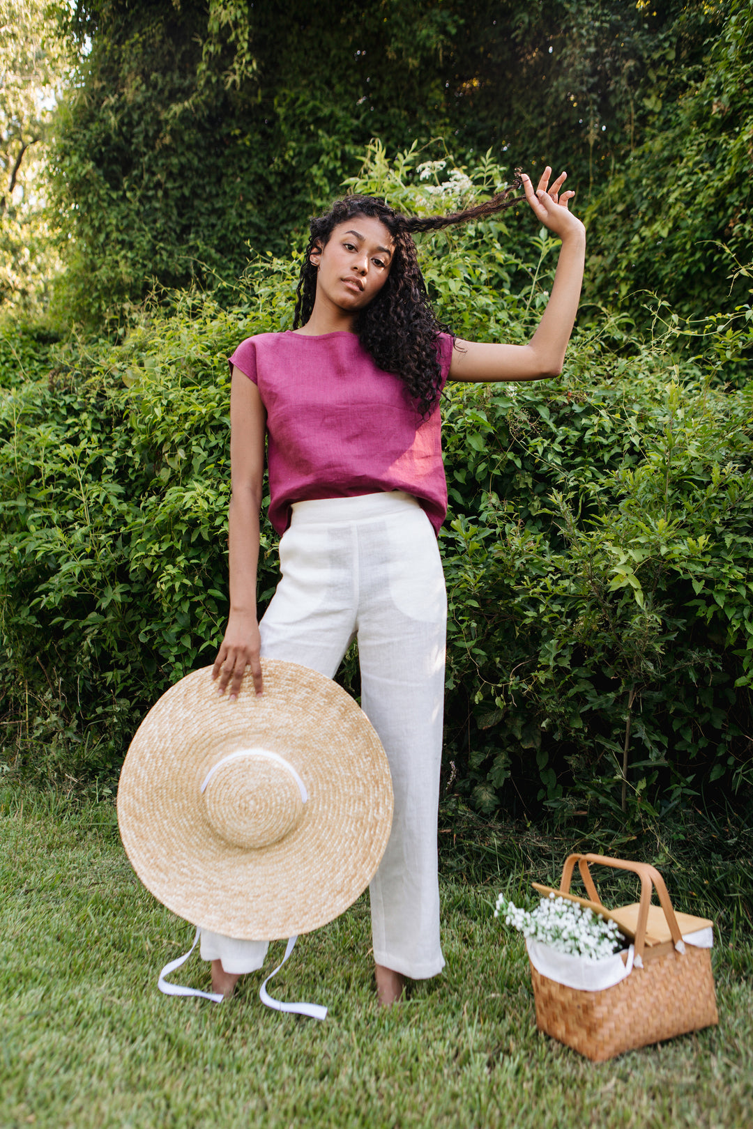 Colorblock - Boxy Top, Short Length, Wide Neck, Cap Sleeve - Linen Top
