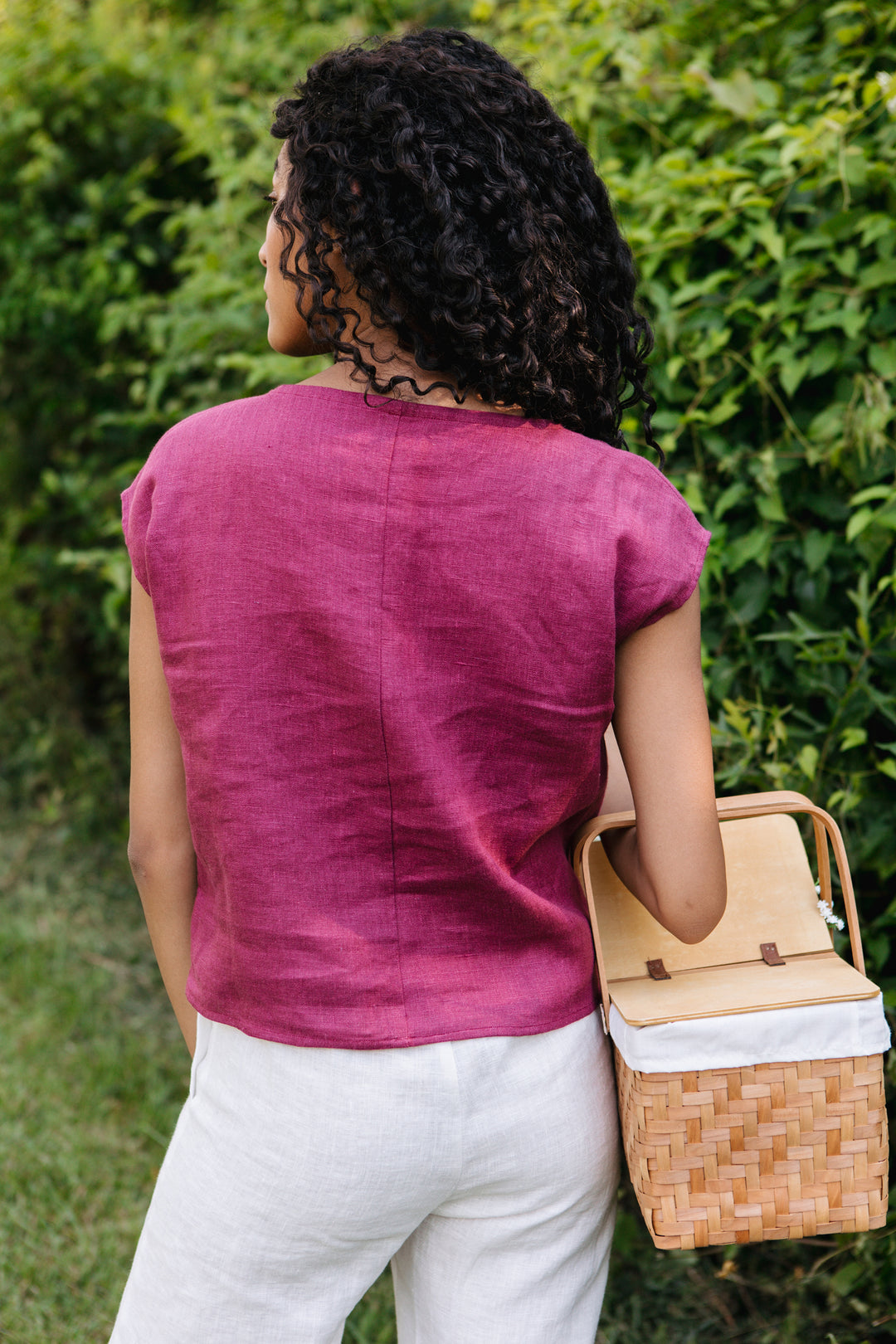 Colorblock - Boxy Top, Short Length, Wide Neck, Cap Sleeve - Linen Top